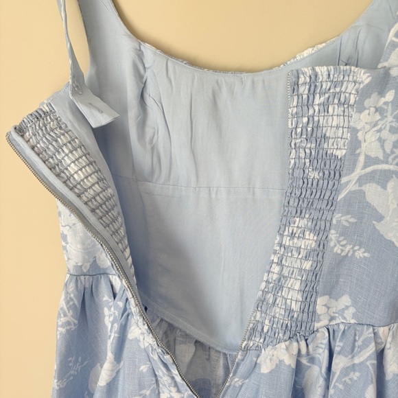 NEW Reformation Daria Linen Mini Dress Bow Angelic Sky Blue Floral | US 0 UK 4 - Picture 8 of 13
